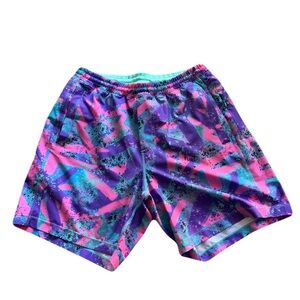 Birddogs Men’s Purple & Pink Splatter Athletic Casual Gym Shorts Pull On Lined